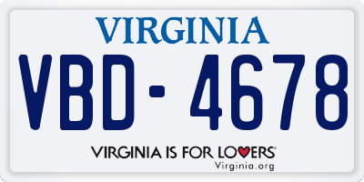 VA license plate VBD4678