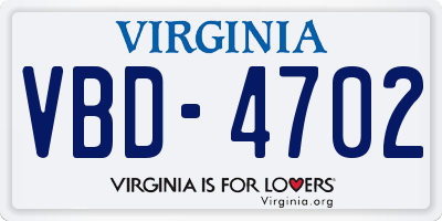 VA license plate VBD4702