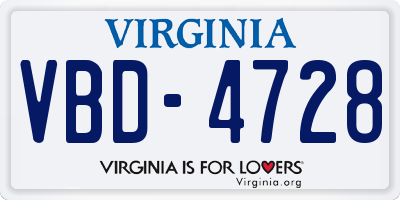 VA license plate VBD4728