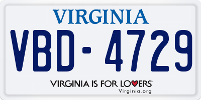 VA license plate VBD4729