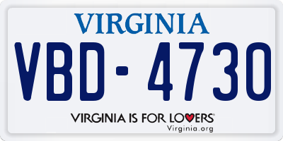 VA license plate VBD4730