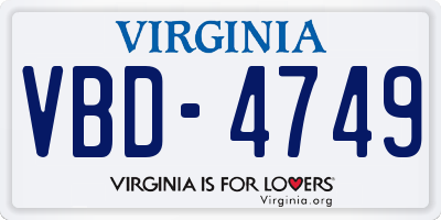 VA license plate VBD4749