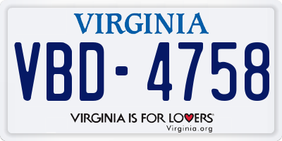 VA license plate VBD4758