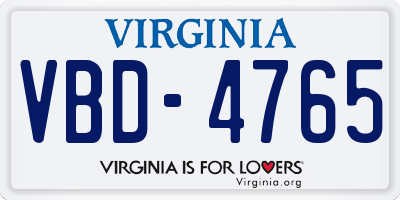 VA license plate VBD4765