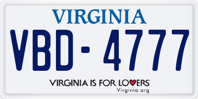 VA license plate VBD4777