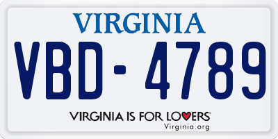 VA license plate VBD4789