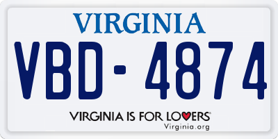VA license plate VBD4874