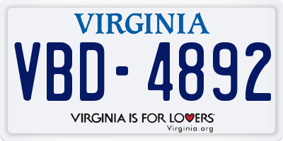 VA license plate VBD4892