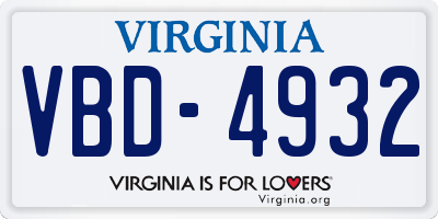 VA license plate VBD4932