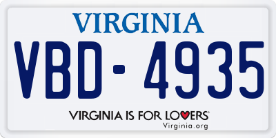 VA license plate VBD4935