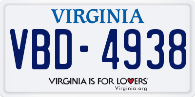 VA license plate VBD4938