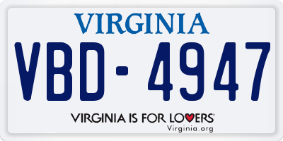 VA license plate VBD4947