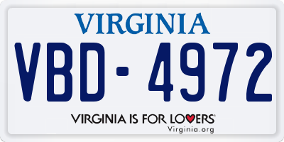 VA license plate VBD4972