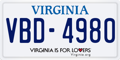 VA license plate VBD4980