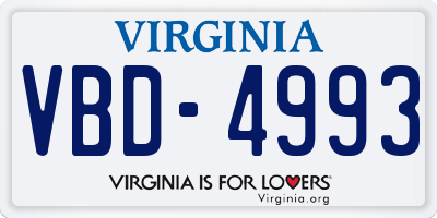 VA license plate VBD4993