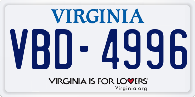 VA license plate VBD4996