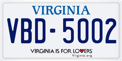 VA license plate VBD5002
