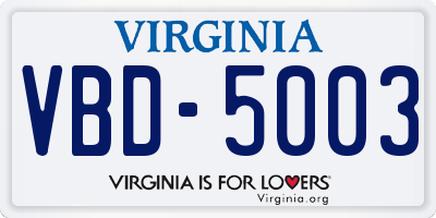 VA license plate VBD5003