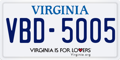 VA license plate VBD5005