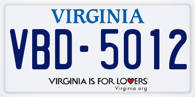 VA license plate VBD5012