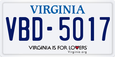 VA license plate VBD5017