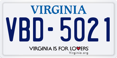 VA license plate VBD5021