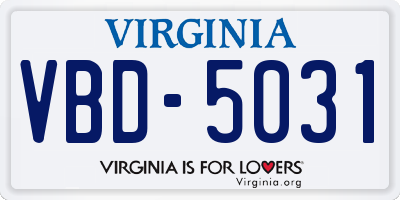 VA license plate VBD5031