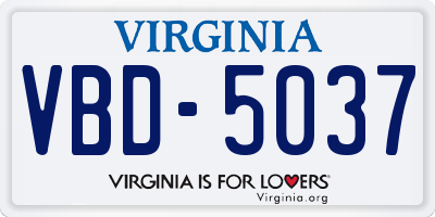 VA license plate VBD5037