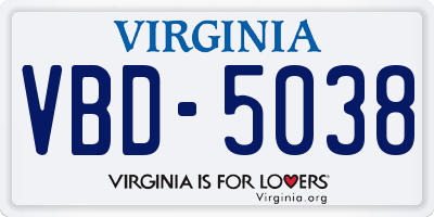 VA license plate VBD5038