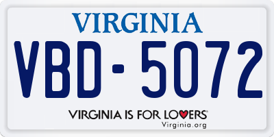 VA license plate VBD5072