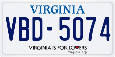 VA license plate VBD5074