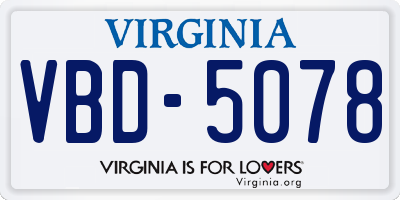 VA license plate VBD5078