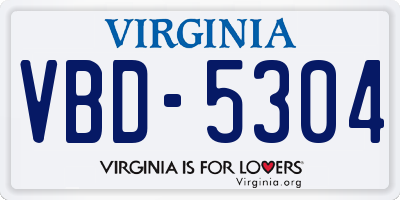 VA license plate VBD5304