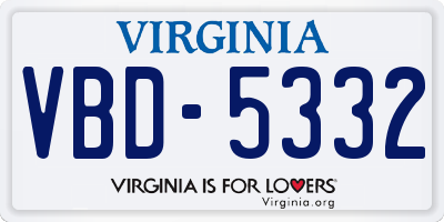 VA license plate VBD5332