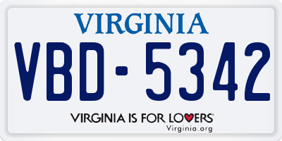VA license plate VBD5342