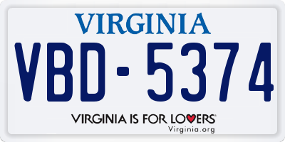 VA license plate VBD5374