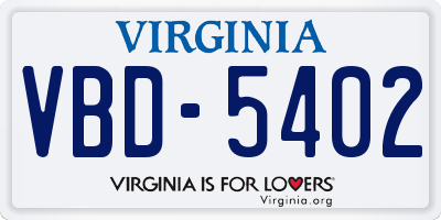 VA license plate VBD5402