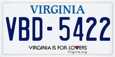 VA license plate VBD5422