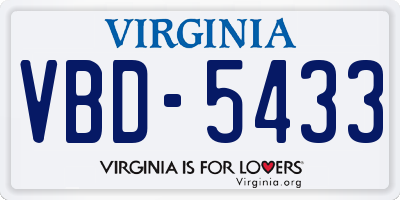VA license plate VBD5433