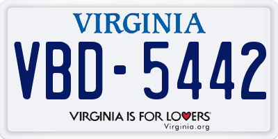 VA license plate VBD5442