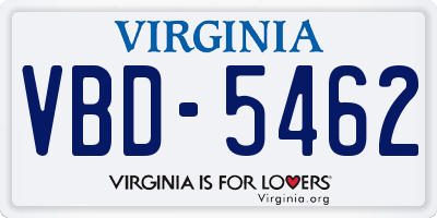 VA license plate VBD5462
