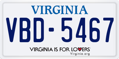 VA license plate VBD5467