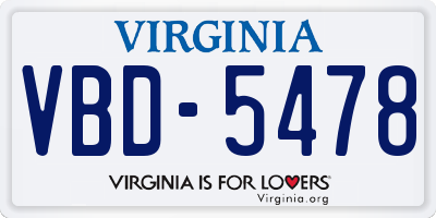 VA license plate VBD5478