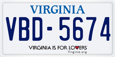VA license plate VBD5674