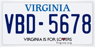 VA license plate VBD5678