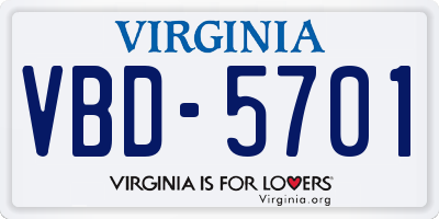 VA license plate VBD5701