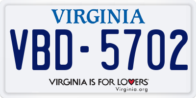 VA license plate VBD5702