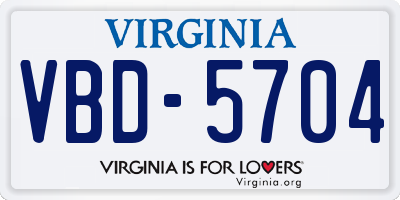 VA license plate VBD5704