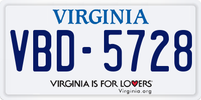 VA license plate VBD5728