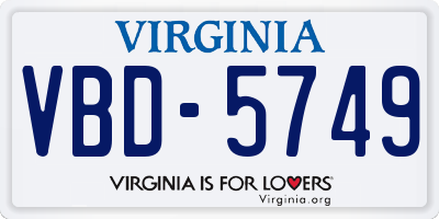 VA license plate VBD5749